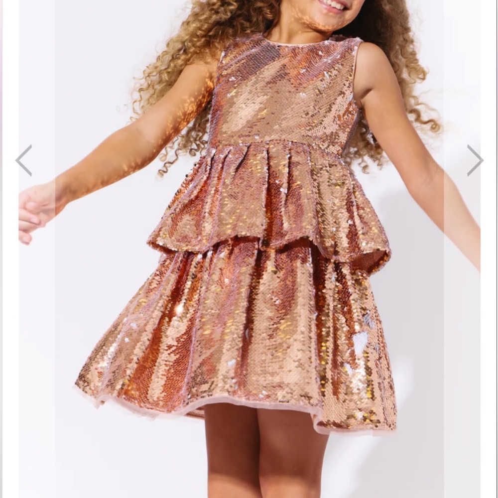 Lola + the boys GOLDEN SEQUIN TIER DRESS